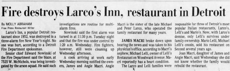 Larcos Inn - Jan 3 1985 Destroyed By Fire (newer photo)